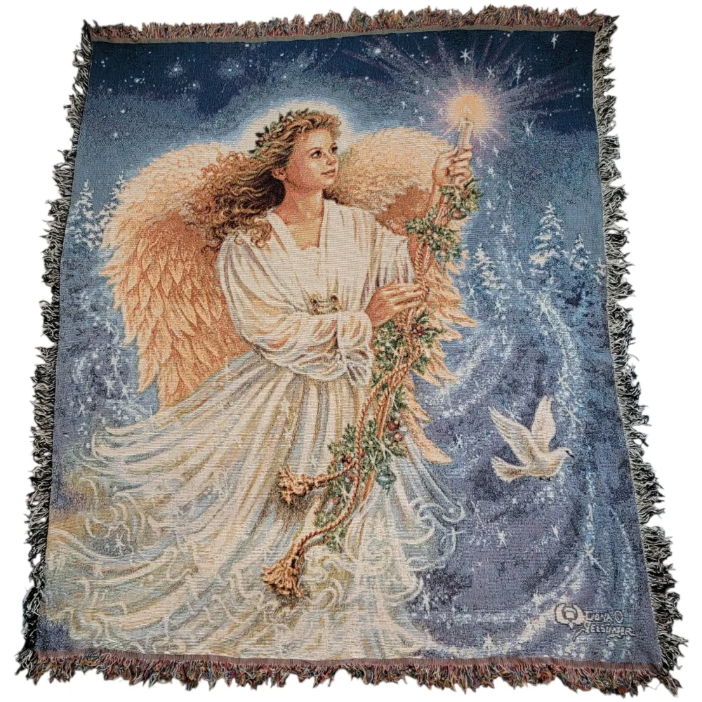 VTG Dona GelSinger Stardust Angel Tapestry Christmas Wall Hanging Blanket Throw